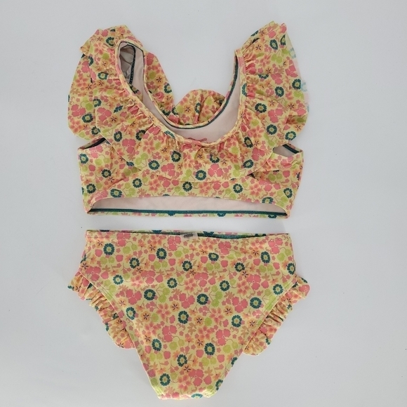 Scotch & Soda Other - Scotch & Soda Lime Green Pink Floral Ruffle Two Piece Bikini Swim Suit GIRLS 14